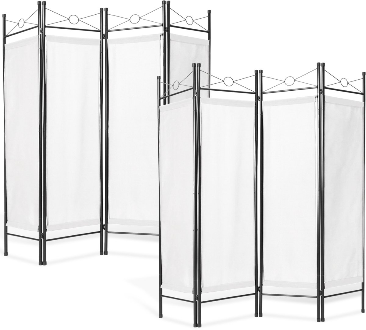 Tectake 4-delig kamerscherm - Set van 2 - Ruimteverdeler, kamerscherm, room divider - 180 x 160 cm - Metalen frame met polyester schermen - Wit