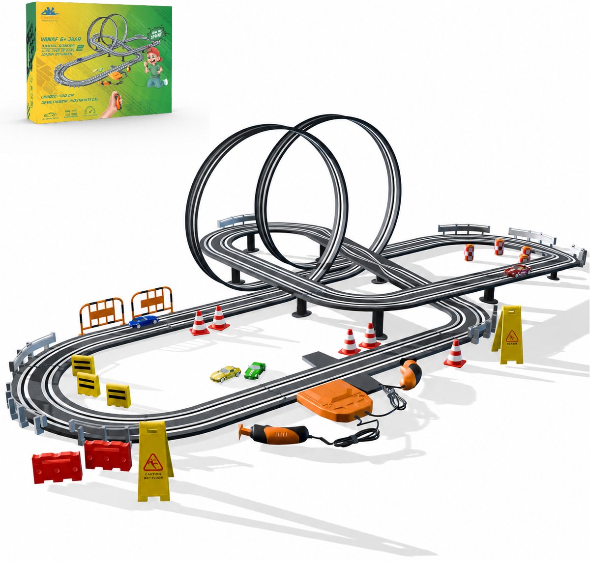 CosmoToys Elektrische Racebaan - Incl. Verkeersbordenset - Auto Speelgoed - voor Kinderen - Autobaan Speelgoed - Kinderspeelgoed - 7,0M Lang - Ultimate Track