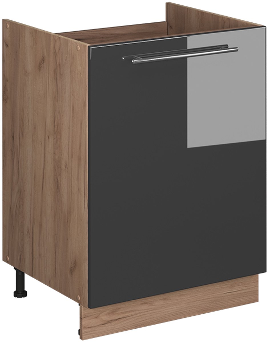 Vicco Wastafelkast Fame-Line, Antraciet Hoogglans/Goudkleurig Eiken, 60 cm
