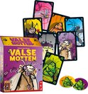Speldoos en kaarten met insecten. De doos toont een mot die kaarten vasthoudt. De kaarten bevatten insecten.