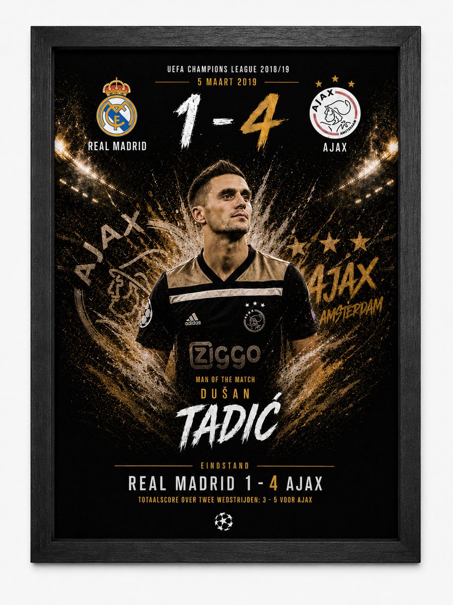 Ajax Champions League Poster 2019 | Real Madrid 1-4 Ajax | Inclusief Zwarte A4 Lijst