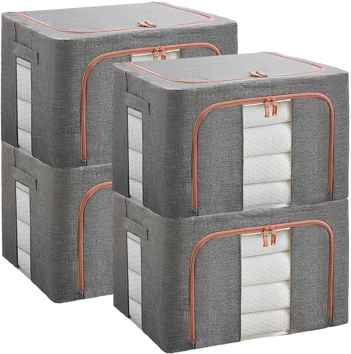 Dailygoods- Opbergdozen 24 Liter - 4 Stuks - Onderbed - Robuust Staalframe - Katoen/Linnen - 40 x 30 x 20 cm - Opbergboxen