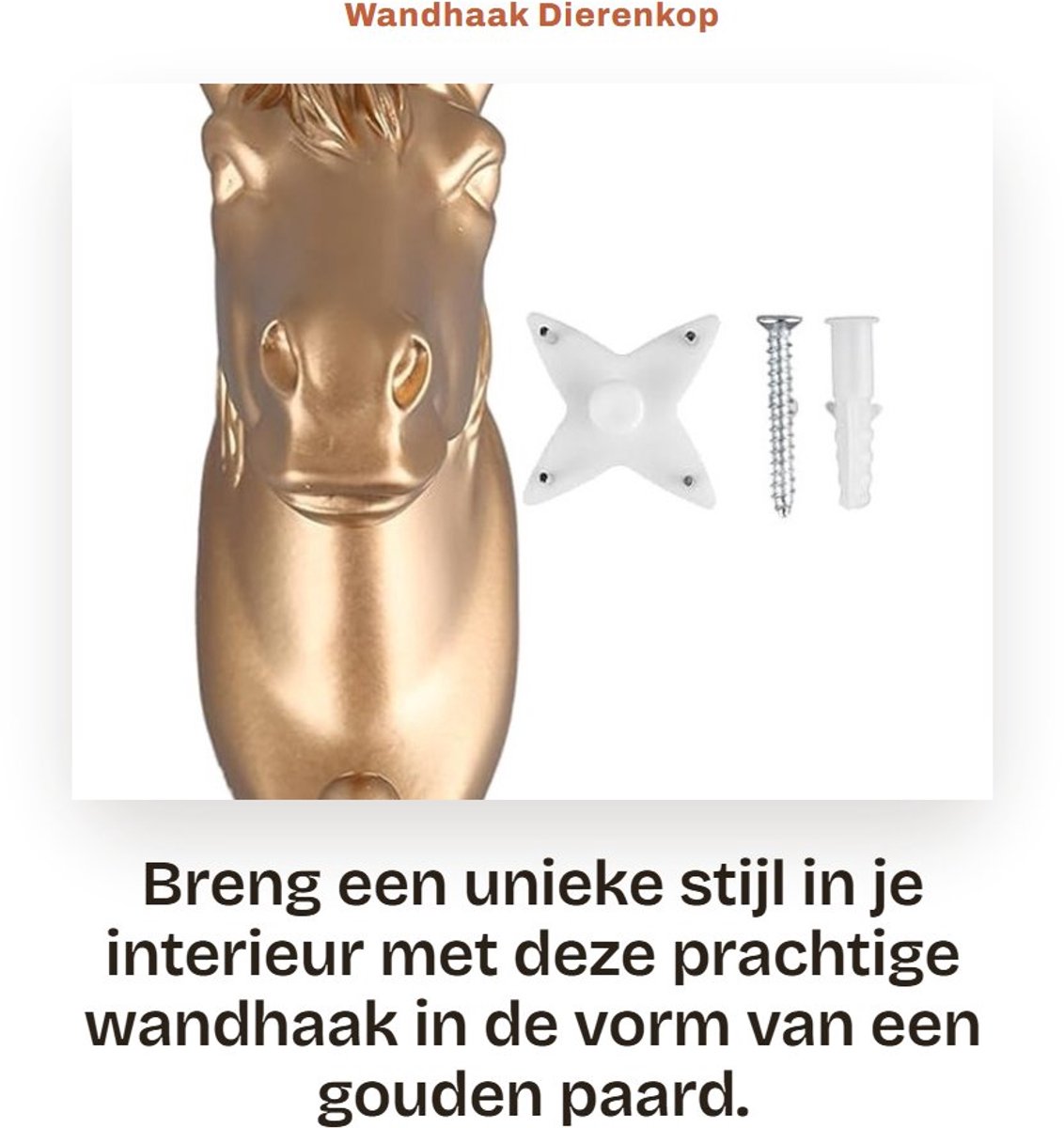 Dailygoods- Wandhaak Gouden Paard - Decoratieve Haak - Wanddecoratie - Dierenkop - Hars - Ongelijkmatige Textuur