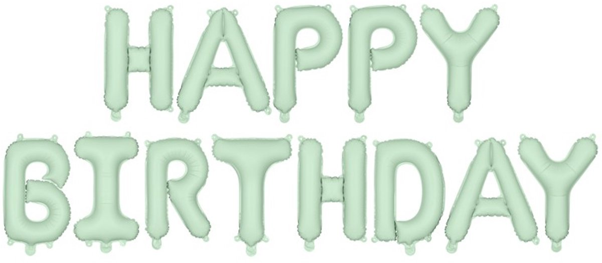 'Happy Birthday' ballon set - 35 cm letters - Pastel groen - Geschikt voor lucht & helium - Herbruikbaar