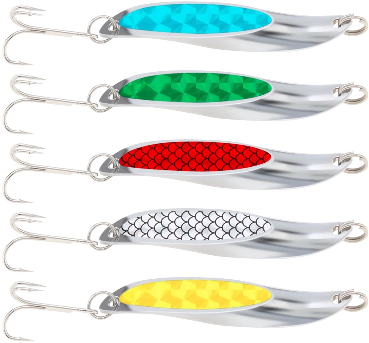 Dailygoods- Roterende Kunstaas 5 Stuks - Kleurrijk Vis Aas - Harde Metalen Lepels - Treble Haak - Duurzaam Materiaal - Geschikt voor Verschillende Soorten Vissen - Visaas