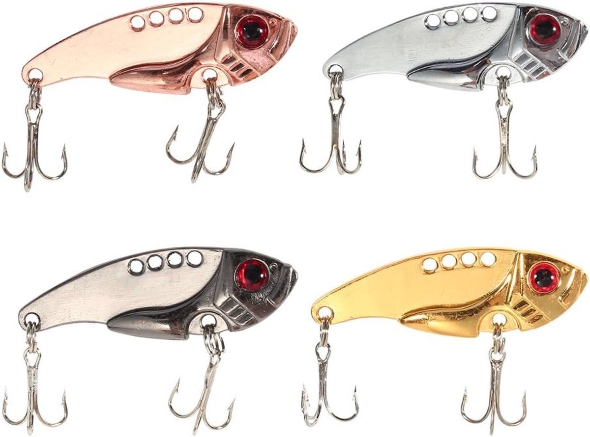 Set van 4 Stuks 55mm VIB Lures Crankbait Spinner, Vislepel met Driedubbele Haak voor Zoet- en Zoutwater Visserij