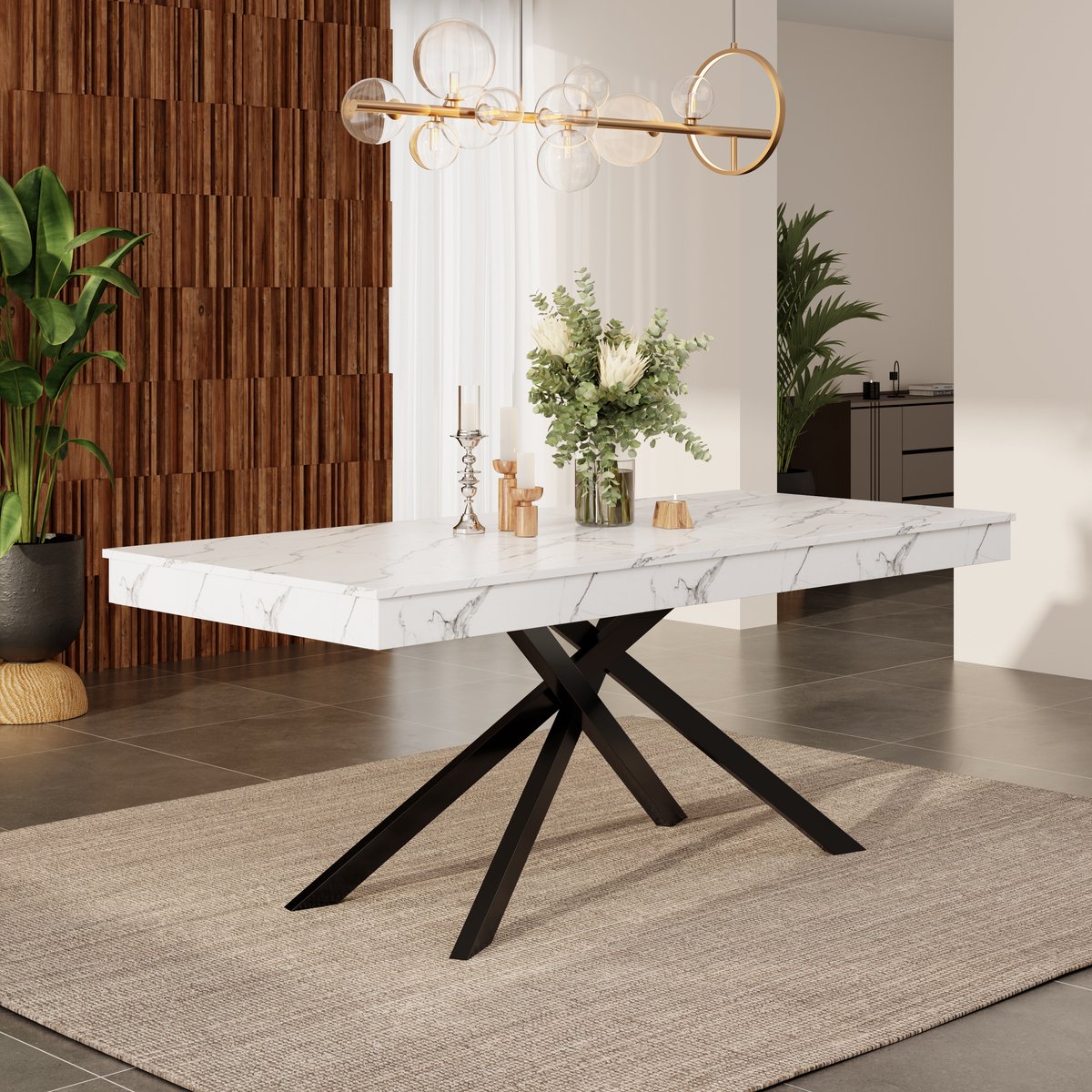 DESMIU Eettafel - Uitschuifbaar Ontwerp Met Extra Dik Tafelblad - Voor Eetkamer Keuken En