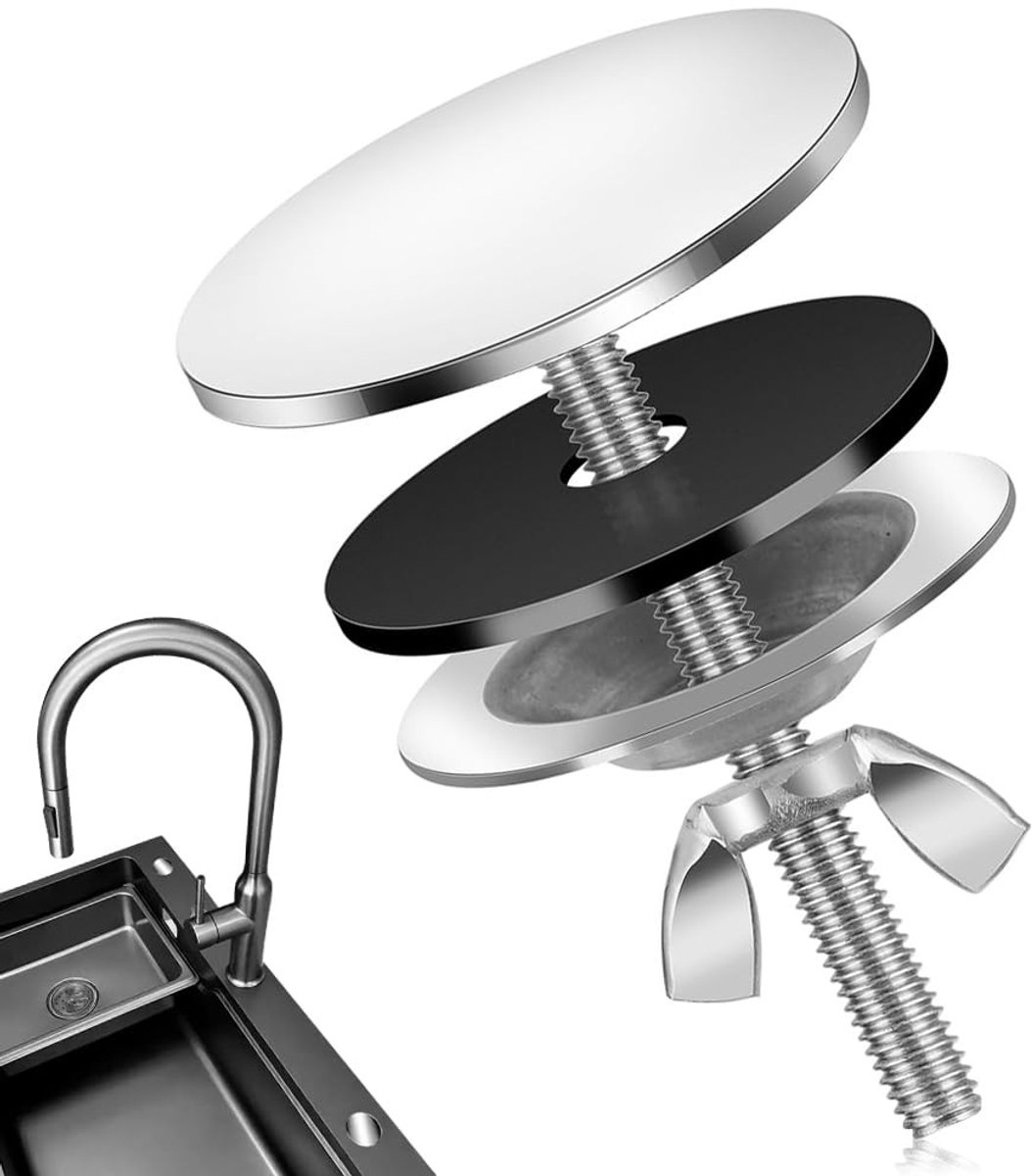 Dailygoods- Gootsteenafdekking Roestvrij Staal - Gatafdekking - Kraangat Afdekking - Lekvrij - Geschikt voor Keuken - Diameter 5 cm