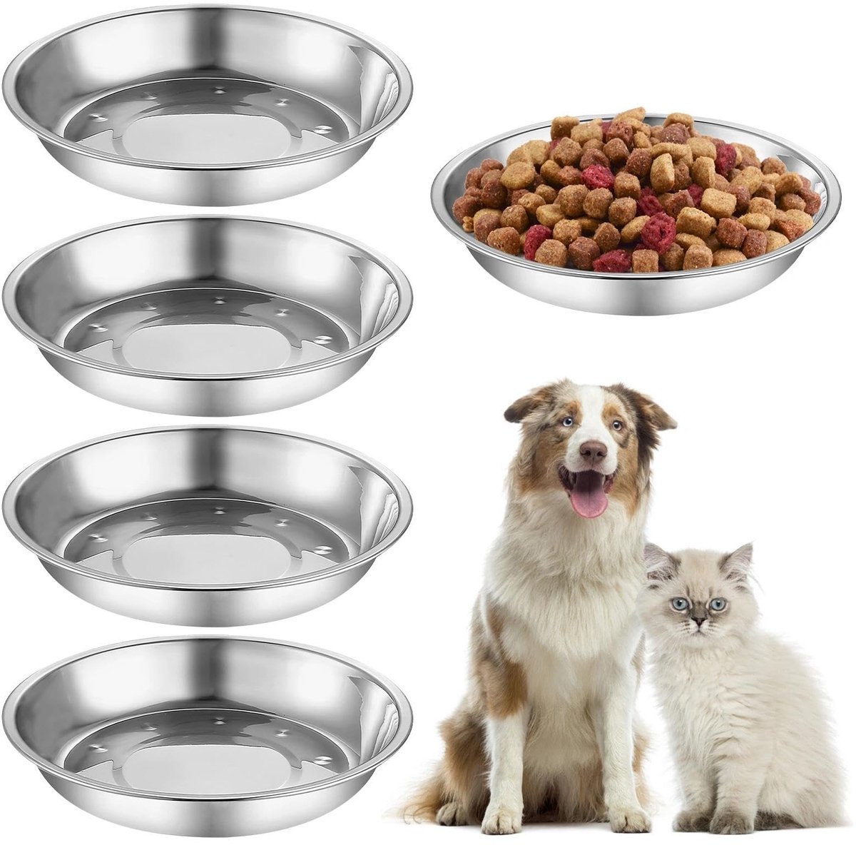 Dailygoods- Kattenbak Roestvrij Staal - 5 Stuks - Voederbak Kat - Hondenbak - Geschikt voor Kleine Huisdieren - Opvouwbaar - Voerbak