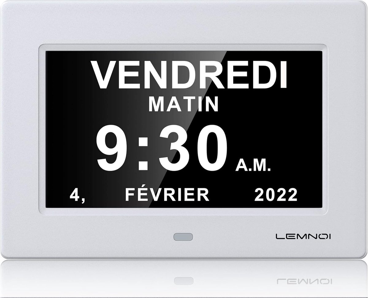 SnelShoppen - LEMNOI 7inch LCD Digitale Klok Kalender met Datum, Dag en Tijd, Auto Dimming, 8 Talen, Herinnering voor Alzheimer Ouderen en Kinderen, W