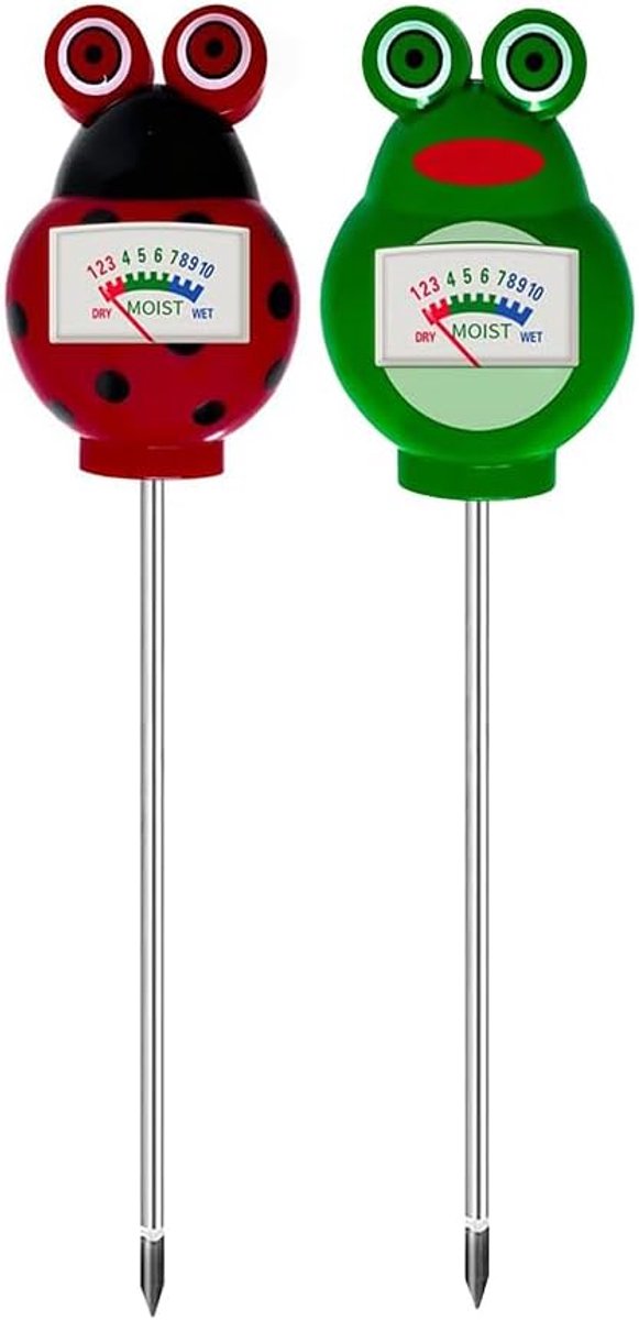 SnelShoppen - 2 stuks Bodemvochtigheidsmeter voor Planten, Groen & Rood, Batterijloze Vochtmeter, Premium Bodemtester voor Tuin, Potplanten & Gazon
