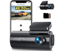 GKU D600 4K Dashcam Voor en Achter, WiFi Dashcam Auto met 64GB SD-Kaart, Dual Auto Camera met Parking Monitor, Nachtzicht, WDR, 170° Brede Hoek, G-Sensor, Loopopname, APP-besturing, Max 256GB