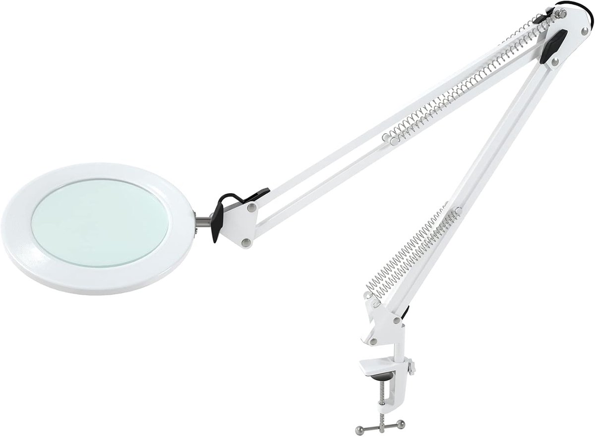 SnelShoppen - Vergrootlamp Vergrootglas 105mm 5-dioptrie Echt Glas - 3 Kleurmodi - 10-Traps Dimbaar - 750 LM LED Lampen - 90cm Werkradius - USB-Poort