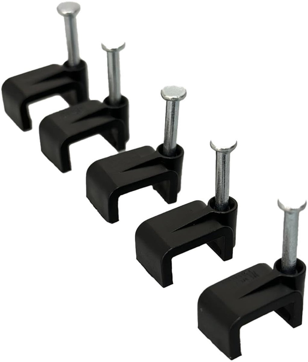 SnelShoppen - Zwarte Platte Kabelclips met Bevestigingsspijker 10mm - 50 Stuks - Ideaal voor Kabelmanagement in Huis, Tuin en Kantoor