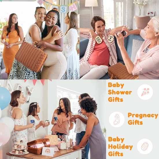 SnelShoppen - Luiertaart Baby Cadeauset Neutraal - 9-delige Pasgeborenen Set met Grijs Pluche Konijn, Houten Rammelaar, Babydekens, Sjaal, Speelgoed, — afbeelding 5