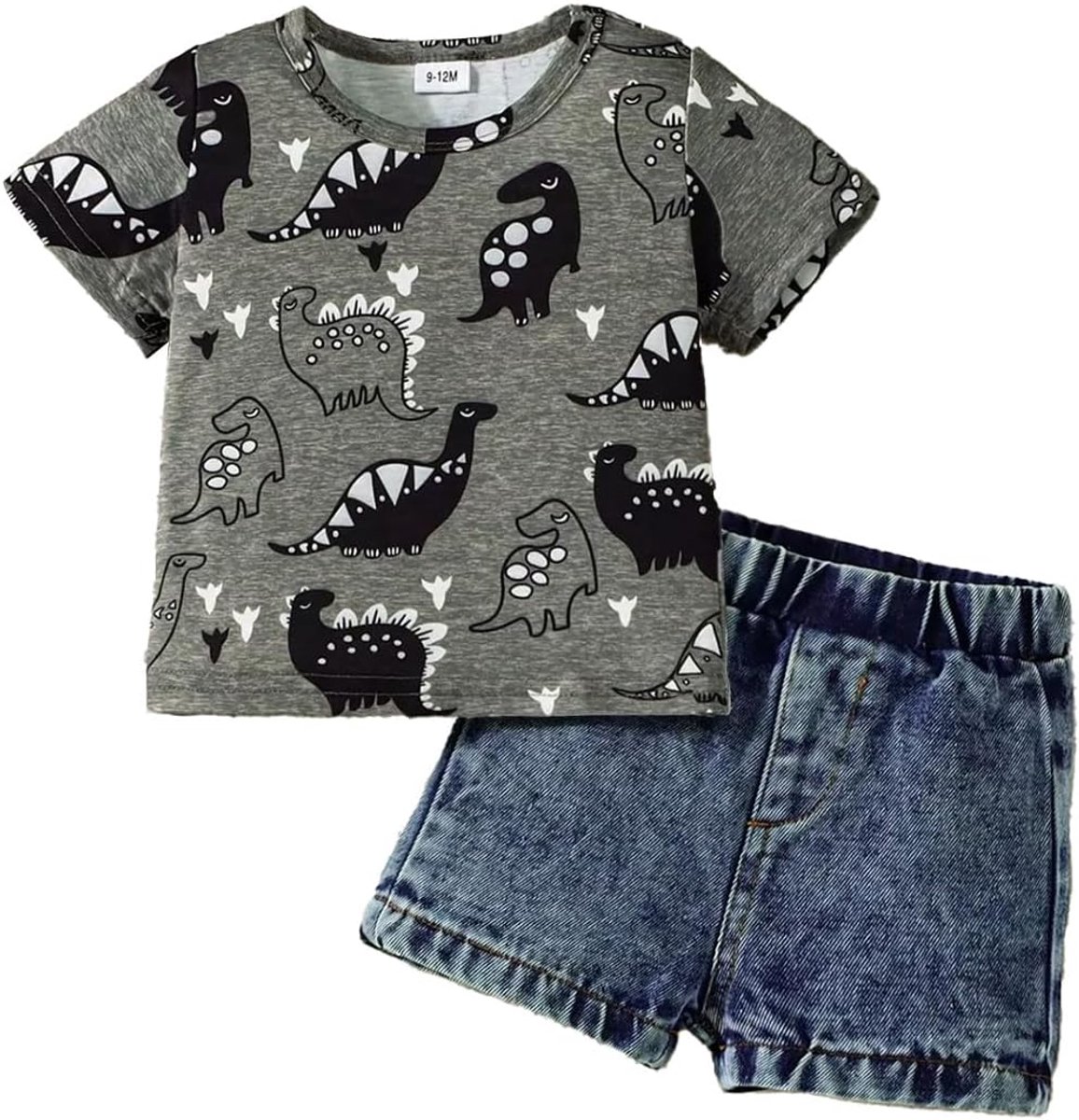 SnelShoppen - Kleding voor Peuters en Baby's - Schattige Korte Mouwen T-Shirt met Denim Gescheurde Jeansshorts - Comfortabele Lente/Zomer Outfit - 95%