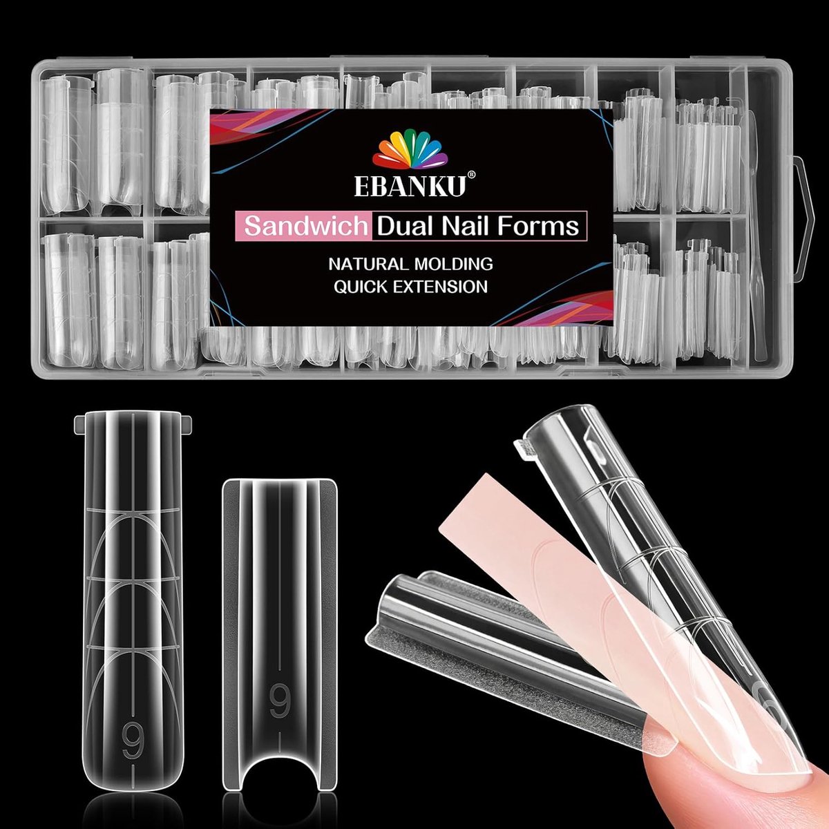 SnelShoppen - 256PCS Sandwich Poly Gel Nagelvormen, Herbruikbare Dubbele Vormen voor Polygel Nagelverlenging, Acryl Nagelmal Voor Thuis en Salon Manic