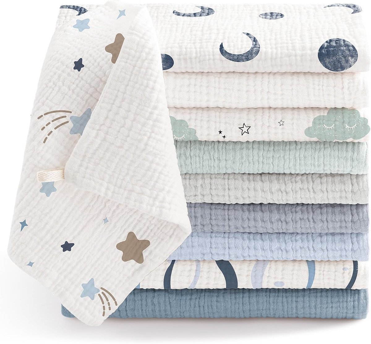 SnelShoppen - 10 Stuks Mousseline Babywashandjes - Zachte Moltondoeken van 100% Katoen - Ademend en Extreem Absorberend - 25x25 cm - Blauwgroen voor B