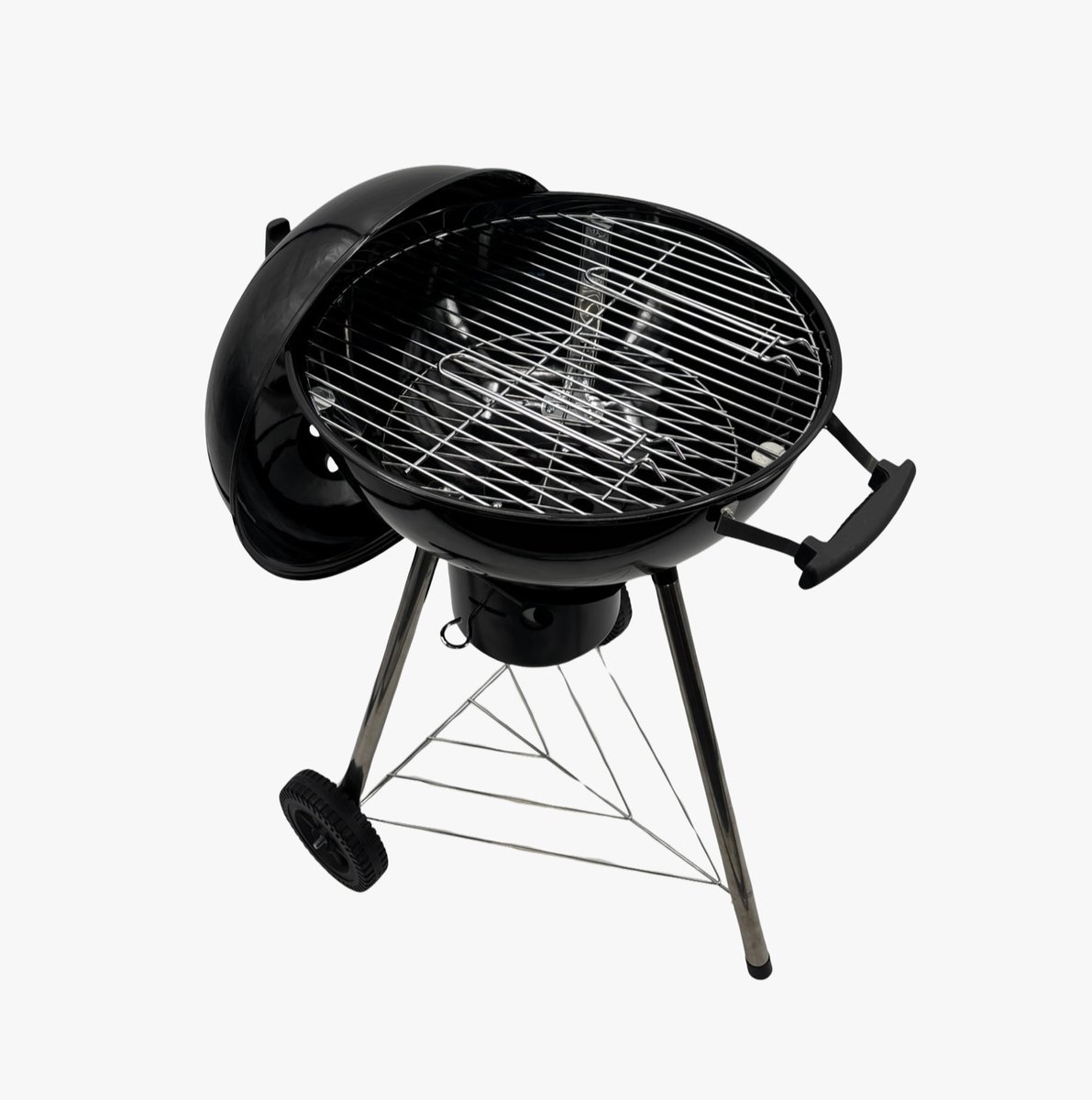 Muntel® Houtskoolbarbecue - Kogelbarbecue - Kogelgrill - Op Wielen - BBQ - Grill - Draagbaar - Uitklapbaar - Camping - Zwart - 57 cm