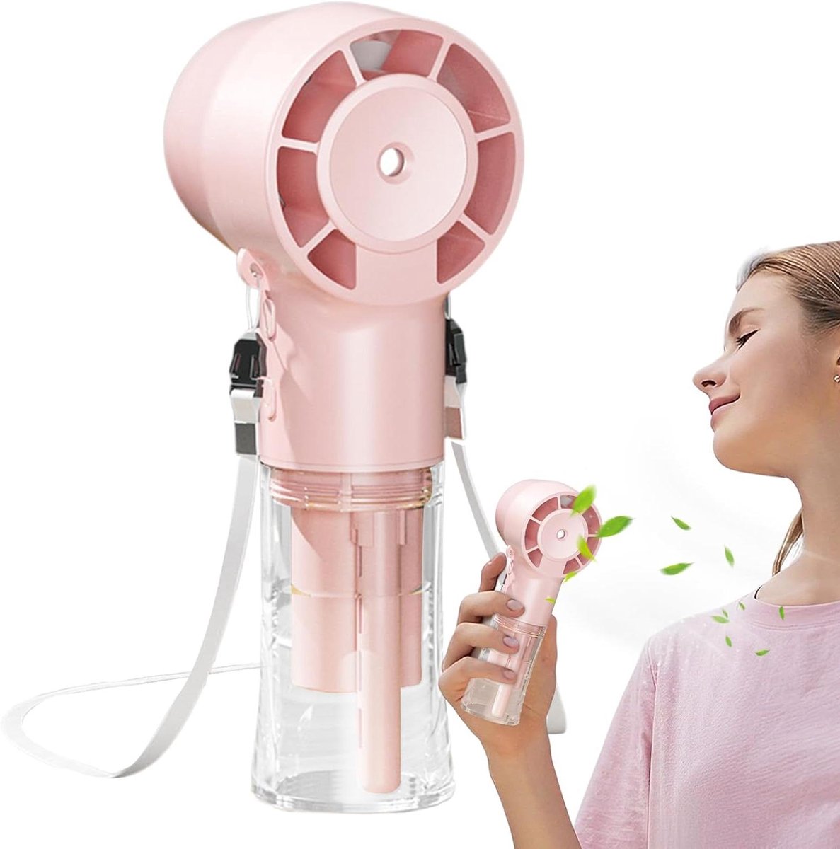 Nekventilator Oplaadbaar - Persoonlijke Koeler - Koel Blijven - Met Waternevel - 15.9 x 6.2 x 15.9 cm - Roze