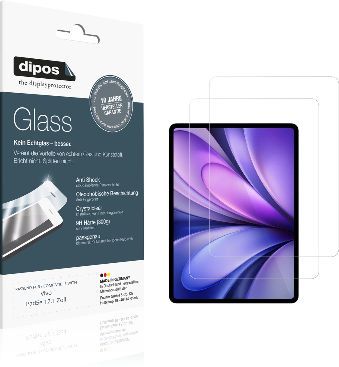 dipos – 2x Pantserfolie geschikt voor Vivo Pad5e 12.1 Zoll | 9H Screenprotector