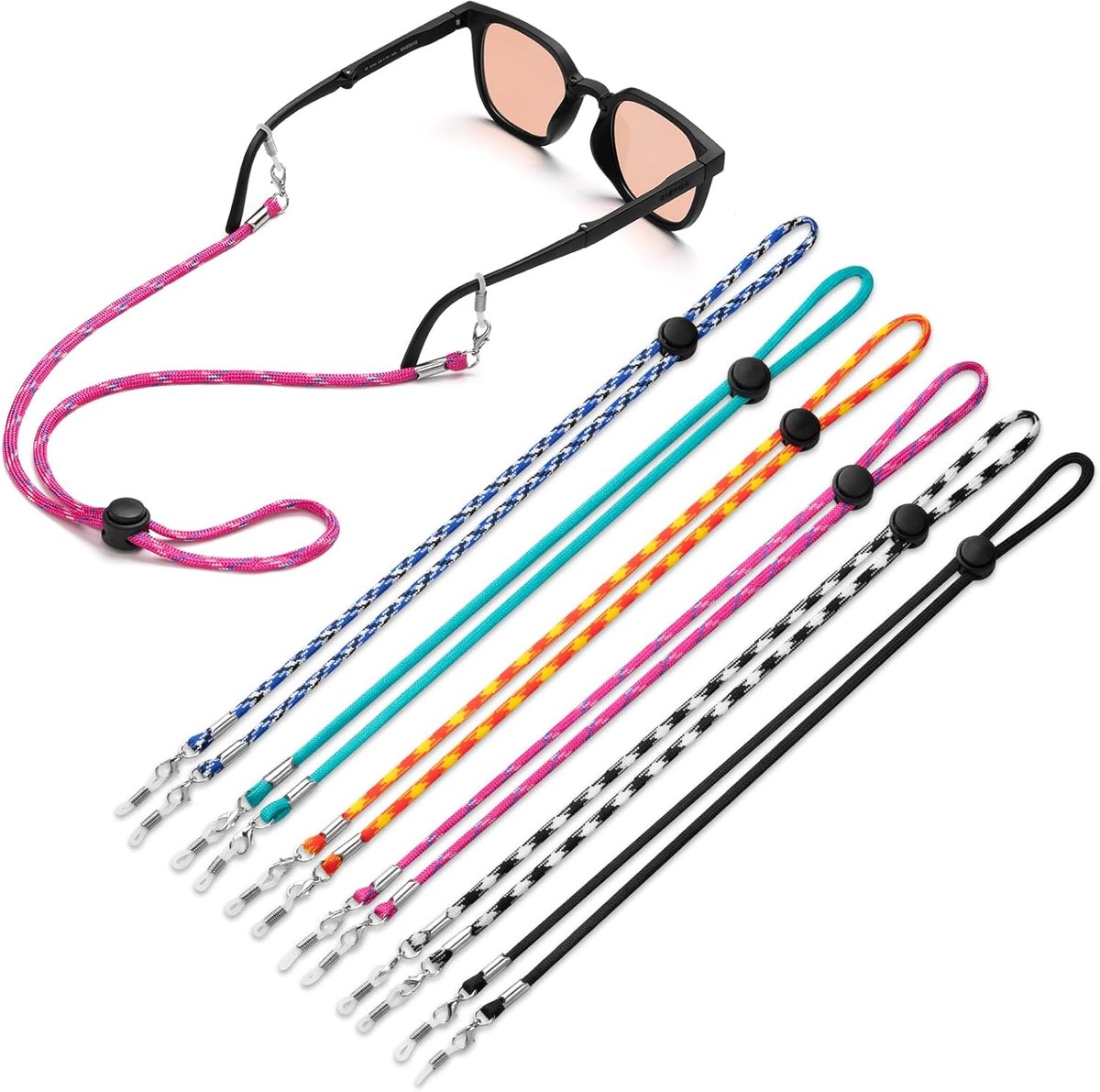 Thijox - Brillenriem 6 Stuks - Verstelbare Brillenhouders voor Zonnebrillen, Sport Brillenkoord Lanyard, Veilig en Comfortabel, Geschikt voor Mannen e