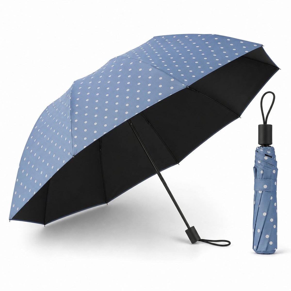 VHV-Zonnescherm Paraplu - Compacte Opvouwbare Paraplu met Zwarte Vinyl Coating - UV-werende Paraplu voor Zon en Regen - Windbestendige Reisparaplu - 96cm Diameter