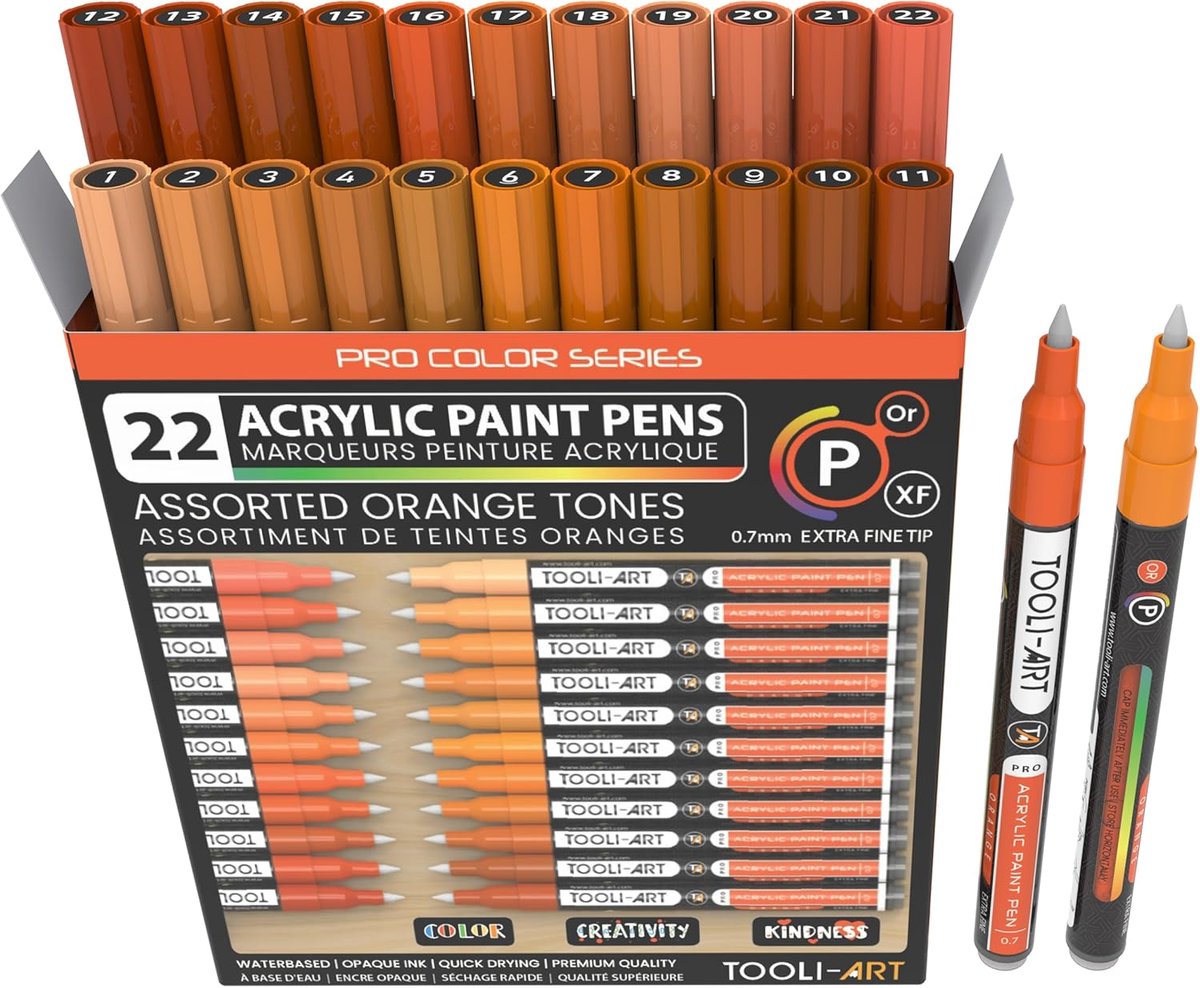 SnelShoppen - 22 Stuks Acrylverf Pennen Set met Extra Fijne Punt 0.7 mm - Non-Toxisch, Waterbasis, Sneldrogend - Perfect voor Schilderen op Steen, Gla