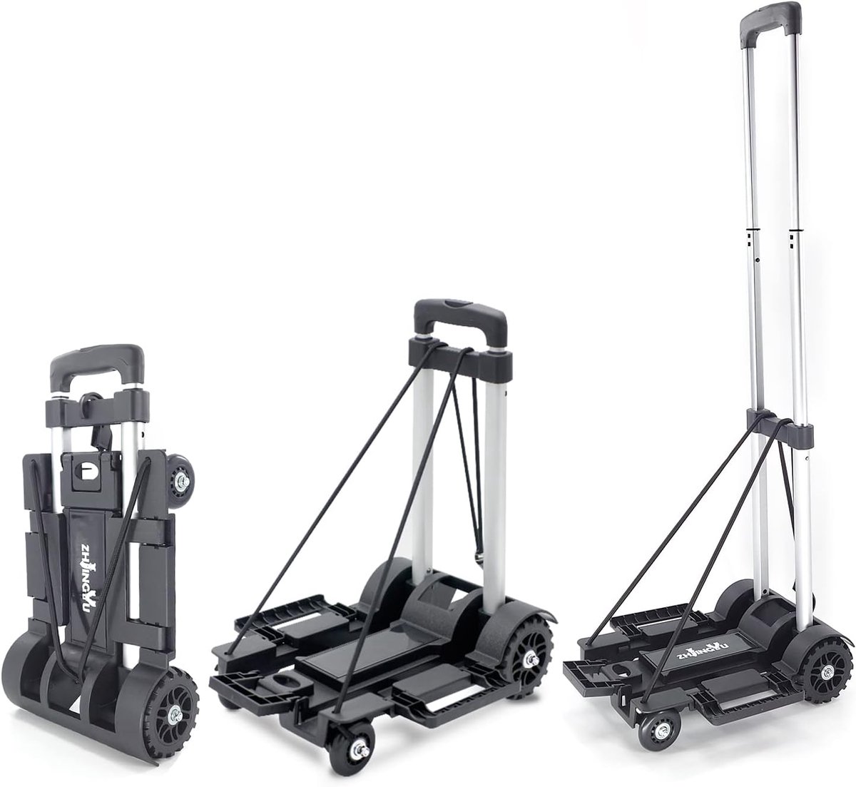 SnelShoppen - Vouwbare Handkar 45kg | Opvouwbare Trolley met 4 Wielen | Aluminium, Verstelbare Bodemplaat | Ideaal voor Reizen, Kamperen en Verhuizing