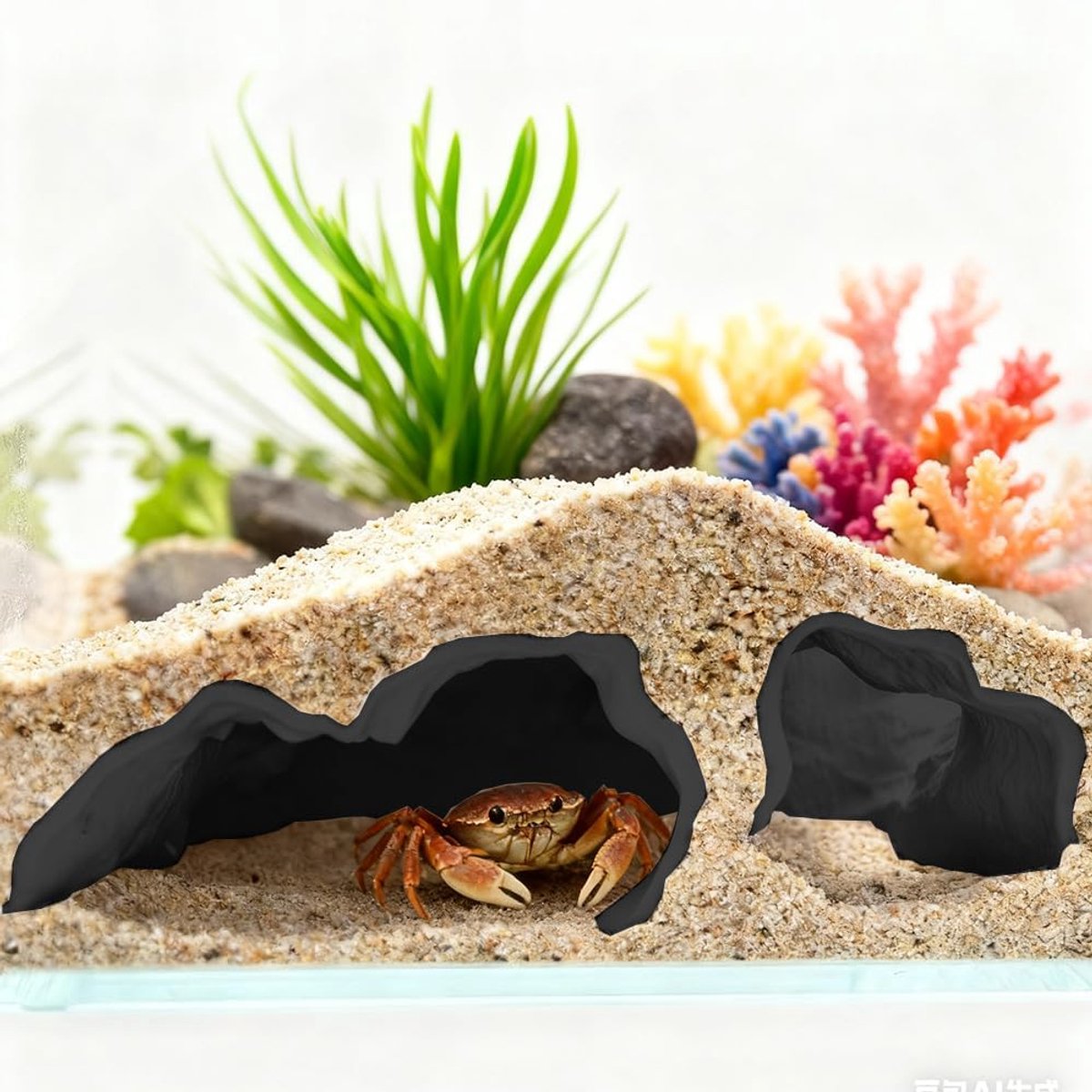 SnelShoppen - Aquarium Cave for Fish - ABS Plastic Shelter voor Zoetwatervissen en Garnalen, Multi-Kamer Decoratie met Meerdere Ingangen (Zwart)