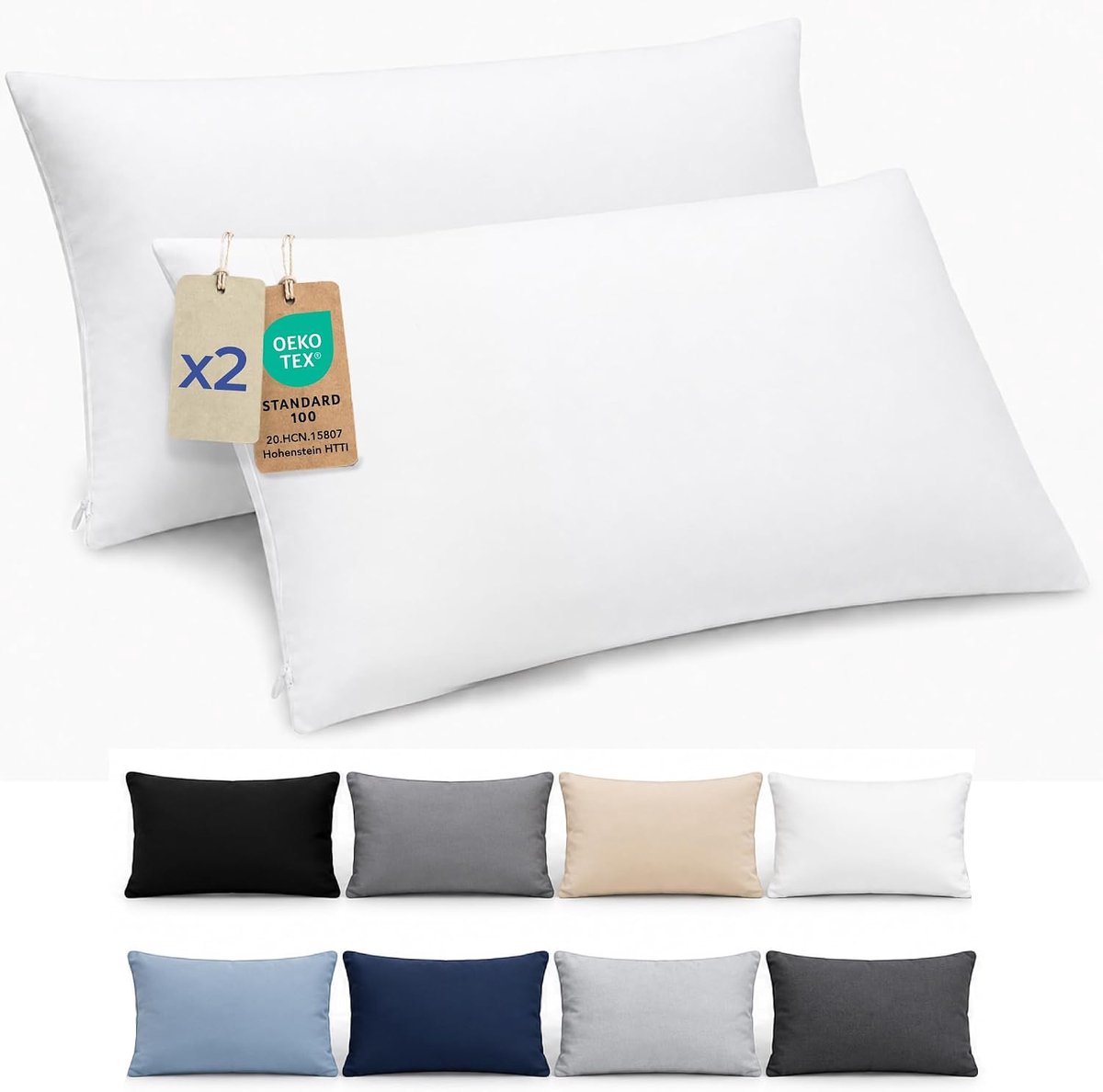 Thijox - Kussensloop 40x80 cm Set van 2 - Microvezel met Ritssluiting - Wit - Oeko-Tex - Luxe Kussenslopen voor Slaapkamer, Bed en Logeerkamer