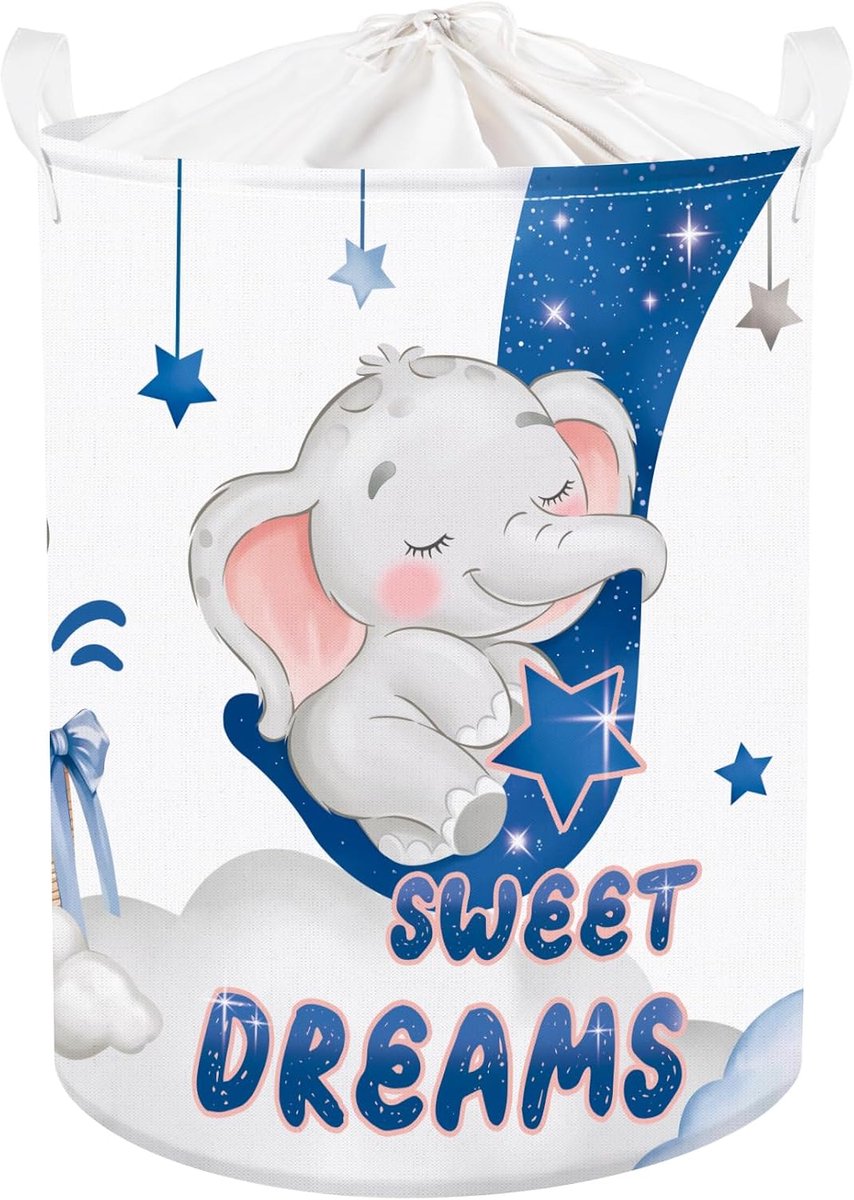 SnelShoppen - Vouwbare Kinder Wasmand met Olifanten - 63L Grote Opbergmand voor Kleding en Speelgoed - Leuk voor Jongens en Meisjes - Kinderkamer en B