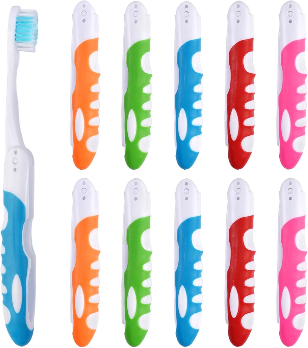 SnelShoppen - 10Pcs Vouwbare Reistoothbrush Soft Brush - Mini Tandborstel voor Camping, Reizen - 5 Kleuren: Roze, Oranje, Rood, Blauw, Groen - Ideaal