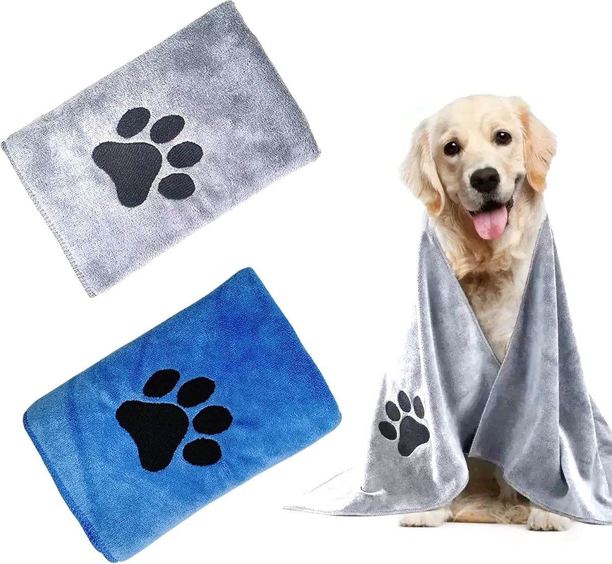 SnelShoppen - Pack van 2 Honden Handdoeken 75 x 35 cm - Extra Absorberende Microfiber Drogen Handdoeken voor Honden - Sneldrogend, Ideaal voor Bad en