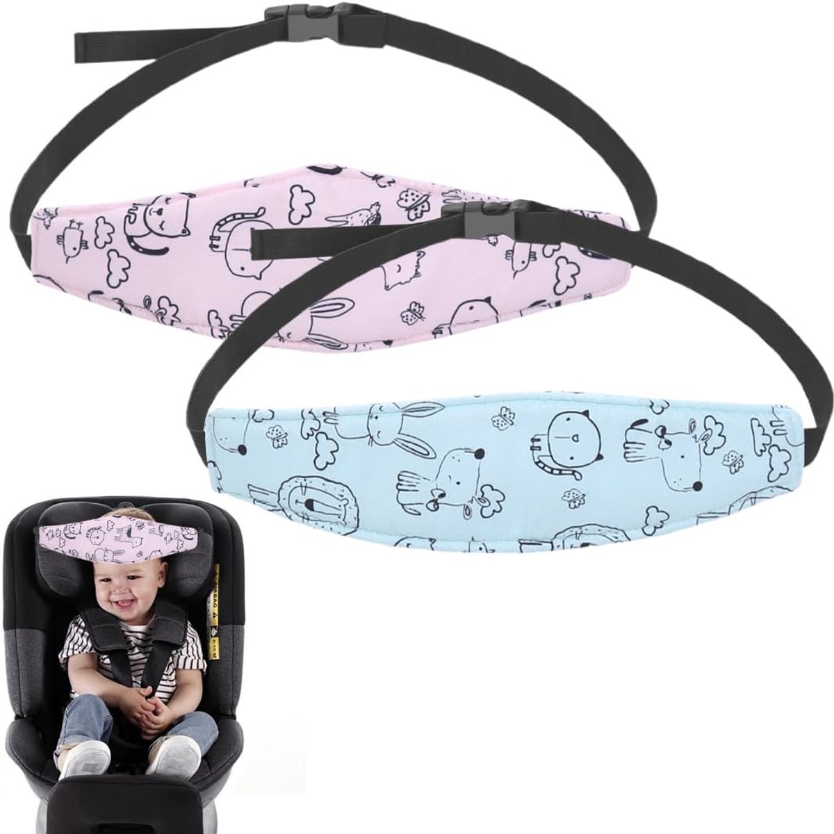 SnelShoppen - 2 Stuks Kinder Hoofdkussen Hoofdband Autozitje Accessoires Verstelbare Slaapsteunriem voor Baby Autostoel Neksteun met Veiligheidsgordel