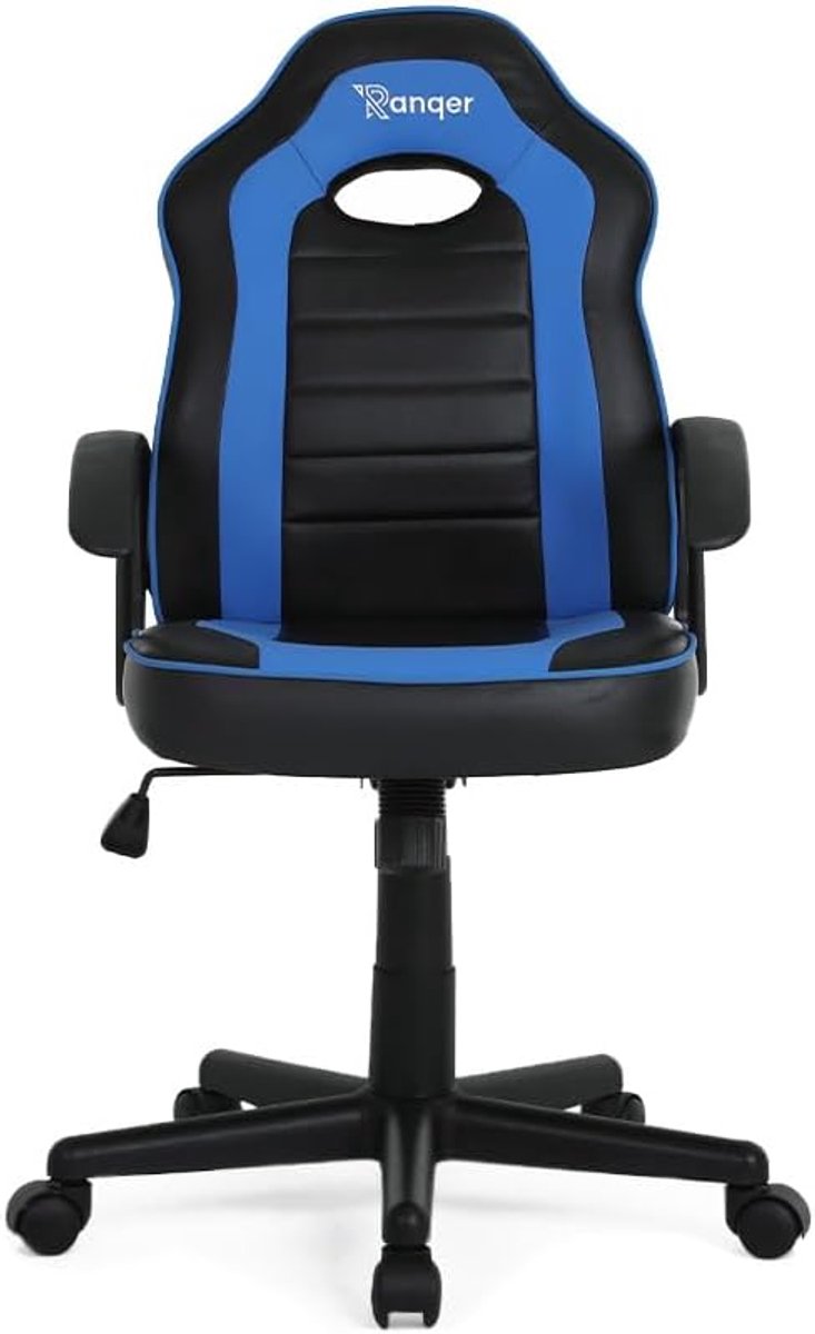 SnelShoppen - Junior Gaming Chair voor Kinderen - Ergonomische Bureau Stoel - In Hoogte Verstelbaar - Comfortabel - PU-Kunstleer - Zwart/Blauw - Gesch