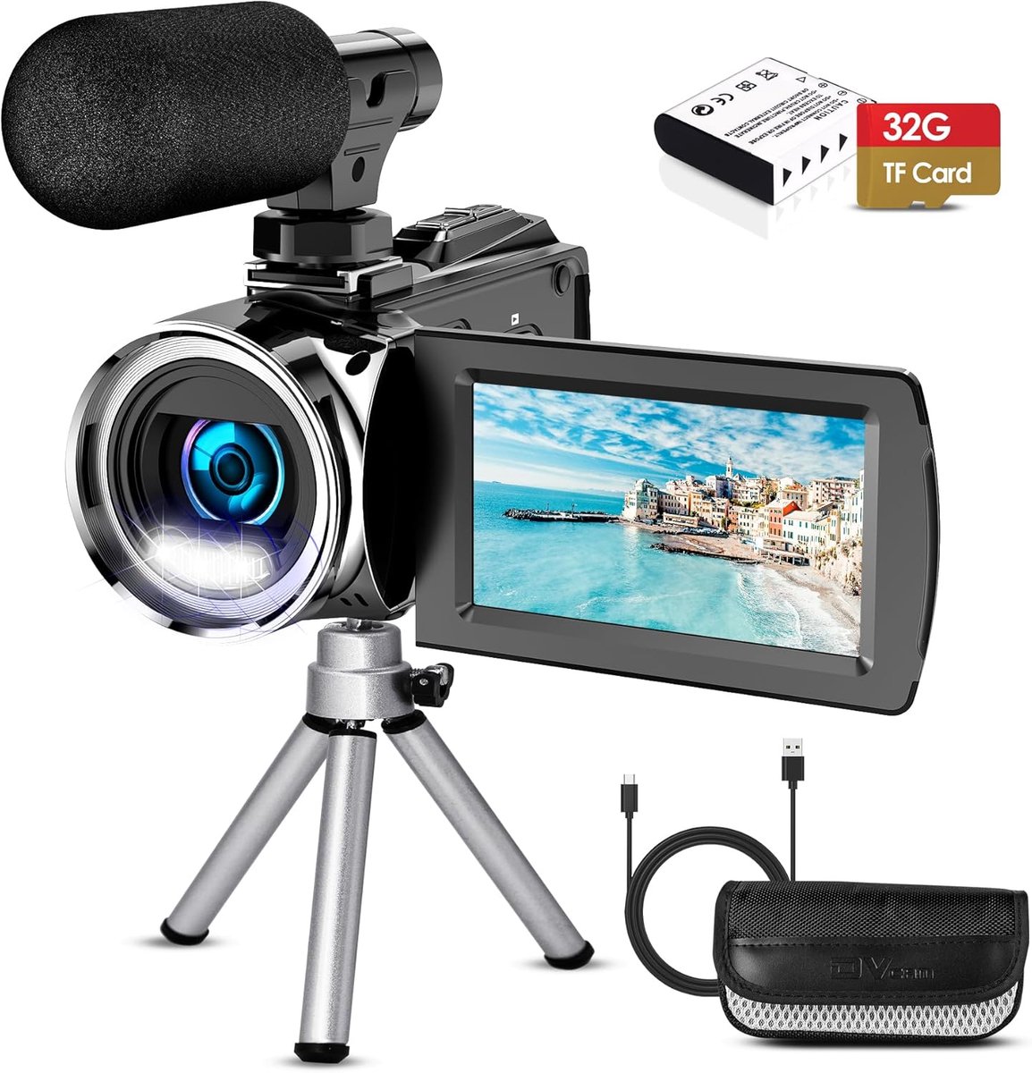 SnelShoppen - Video Camera Camcorder 4K 36MP Vlogging Camera voor YouTube, 30FPS Digitale Camera met 18x Zoom, 3.0 Inch Draaibaar IPS Scherm, Inclusie
