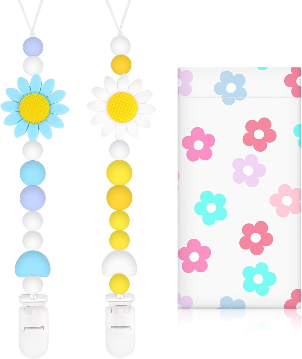 SnelShoppen - 2-Pack Baby Fopspeen Clip Set - Silikon Fopspeen Cord - Voor Jongens en Meisjes - Inclusief Opbergzakje - Perfect Baby Cadeau