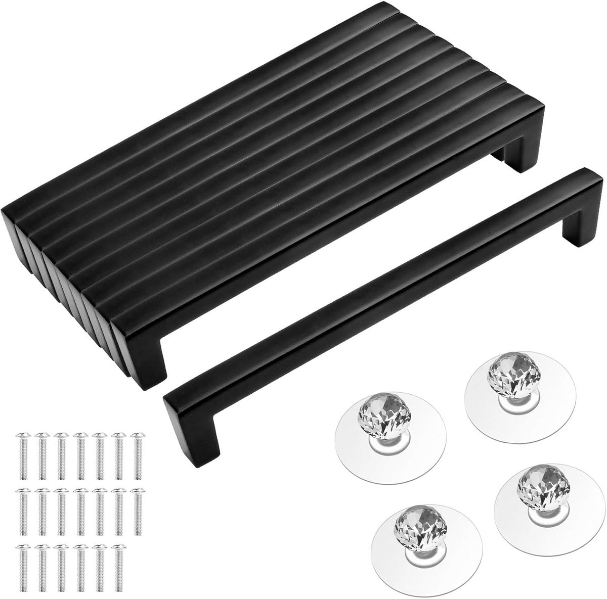 SnelShoppen - Set van 10 Zwarte Meubelhandgrepen 160 mm met 40 Schroeven en 4 Zelfklevende Handgrepen voor Keuken, Kasten, Lades, Deuren, RVS