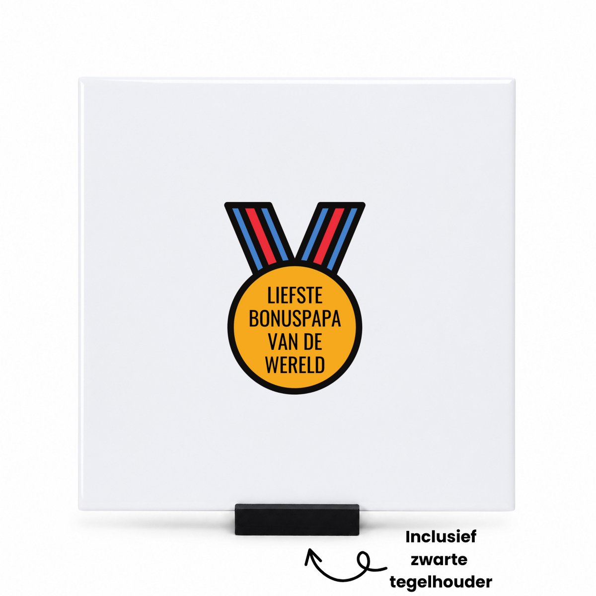 Hacebo liefste bonuspapa van de wereld tegeltje met tegelhouder - de liefste bonusvader - tegeltjes met tekst - vader cadeautjes - vaderdag - verjaardagscadeau - verjaardag - cadeau - geschenk - kado - gift - spreuktegels - 15x15 CM Wit