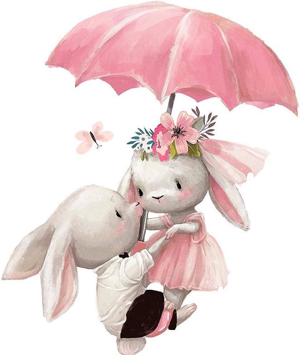 SnelShoppen - Wandsticker Babykamer Haakjes Koppels | Muurstickers 42x50 cm | Roze Wanddecoratie met Bosdieren, Bloemen en Vlinders voor Jongens en Me