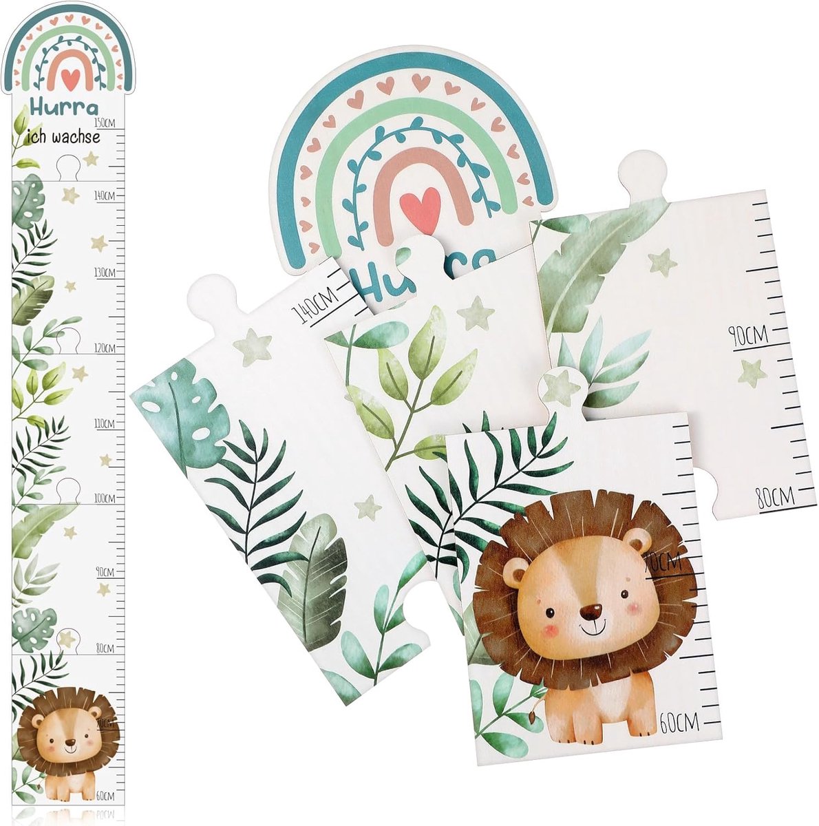 SnelShoppen - Houten Groeimeter voor Kinderen - Baby Groeimeter Leeuw - Decoratie voor Kinderkamers - Perfect Kraamcadeau Verjaardagscadeau - Uniek De