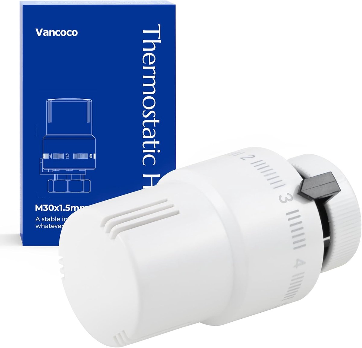 SnelShoppen - Thermostat Hoofd Radiator Ventiel M30 x 1.5 mm, Verwarmingsventiel met Frost Bescherming, Volledig Wit, Liquid Sensor voor Huishouden