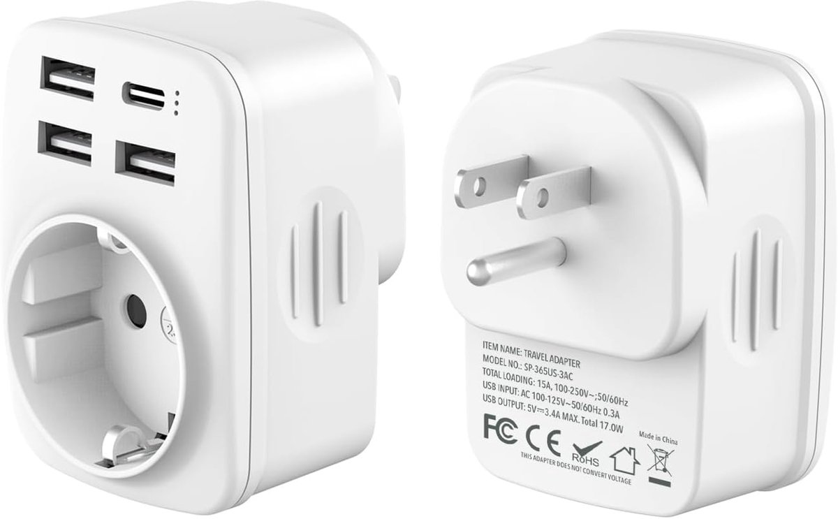 SnelShoppen - Travel Adapter US Adapter UK Duitsland Stekker met 2 USB 2.4A, Reisadapter Wandlader voor Ierland Groot-Brittannië, Engeland Stopcontact
