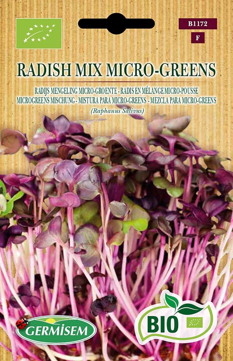 SnelShoppen - Germisem Biologische Radijs Mix Microgroenten Zaden 10g - Gezonde Tuin, Keuken, Vers, Kruidig, Groene Wonderen voor Salades en Smoothies