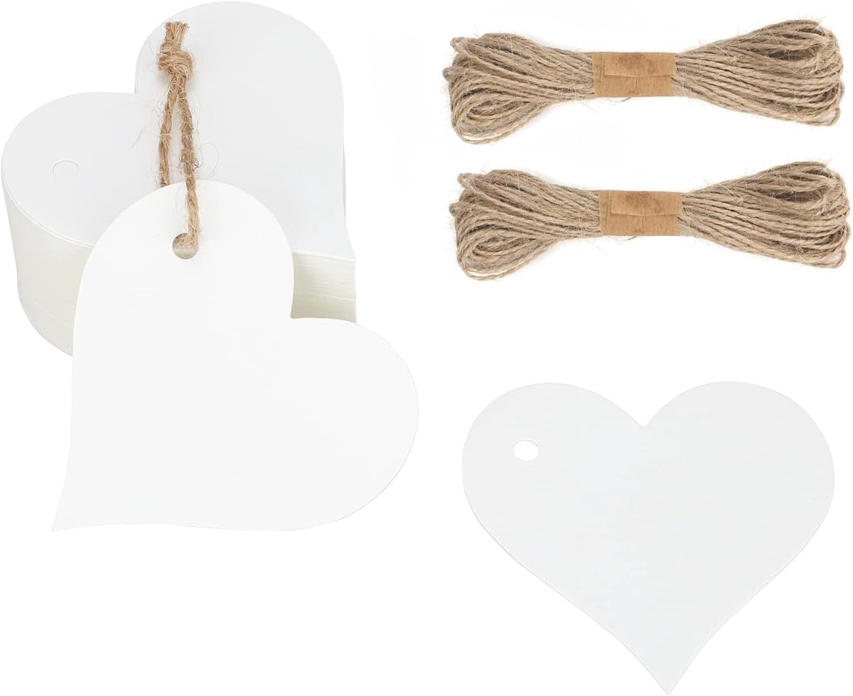 SnelShoppen - 100 Stuks Valentijnsdag Cadeautags Hartvormige Labels van Kraftpapier, 6x6 cm, Met Touw, Voor Feestdagen, Verjaardagen, Bruiloften