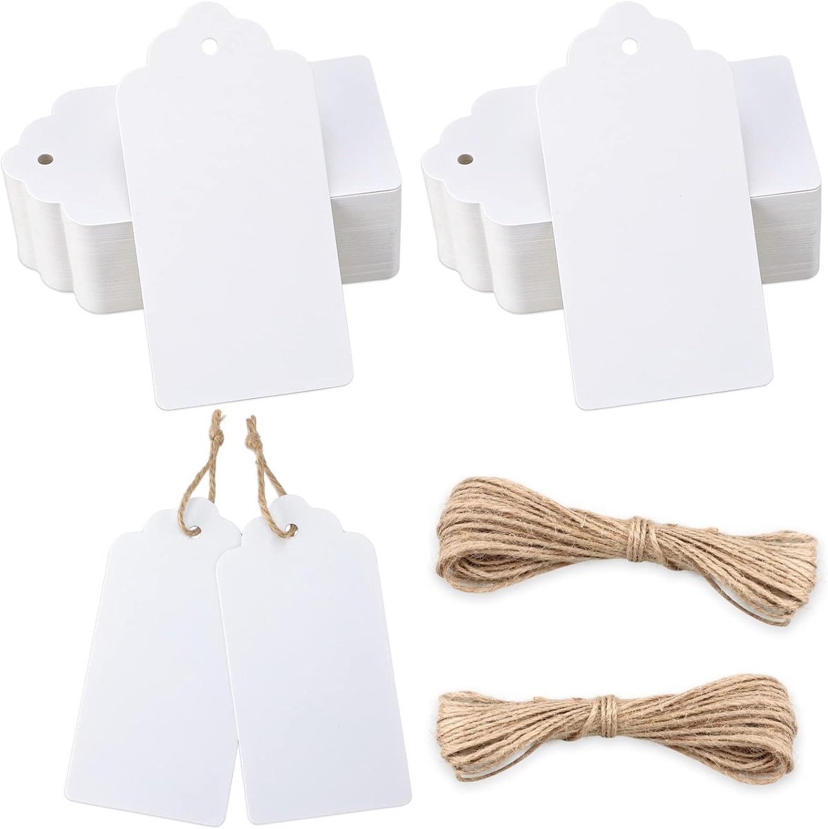 SnelShoppen - 100 Grote Witte Cadeaulabels van Kraftpapier 10x5 cm met Jute Touw, Perfect voor Cadeauverpakking, Bruiloften, Kerst, Boekenleggers