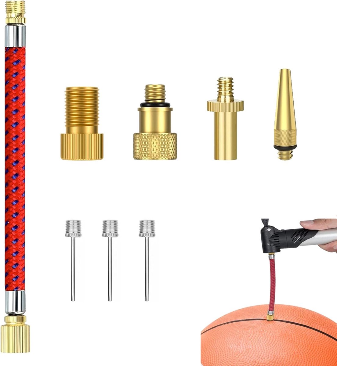 SnelShoppen - Set van 8 Universele Opblaasbare Dots, DV/AV/SV Converters met 3 Ballonnaalden, Conische Aansluiting en 16 cm Ventielverlenging, Geschik