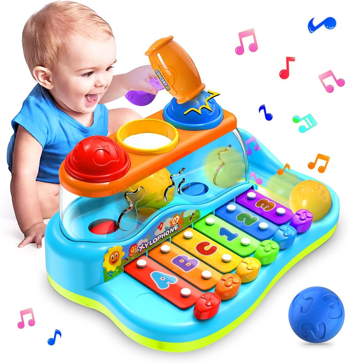 SnelShoppen - Baby Xylofoon met Ballen en Hamer, Muzikaal Speelgoed voor Baby's van 6-12 Maanden, Educatief Muziek Speelgoed voor Jongens en Meisjes,