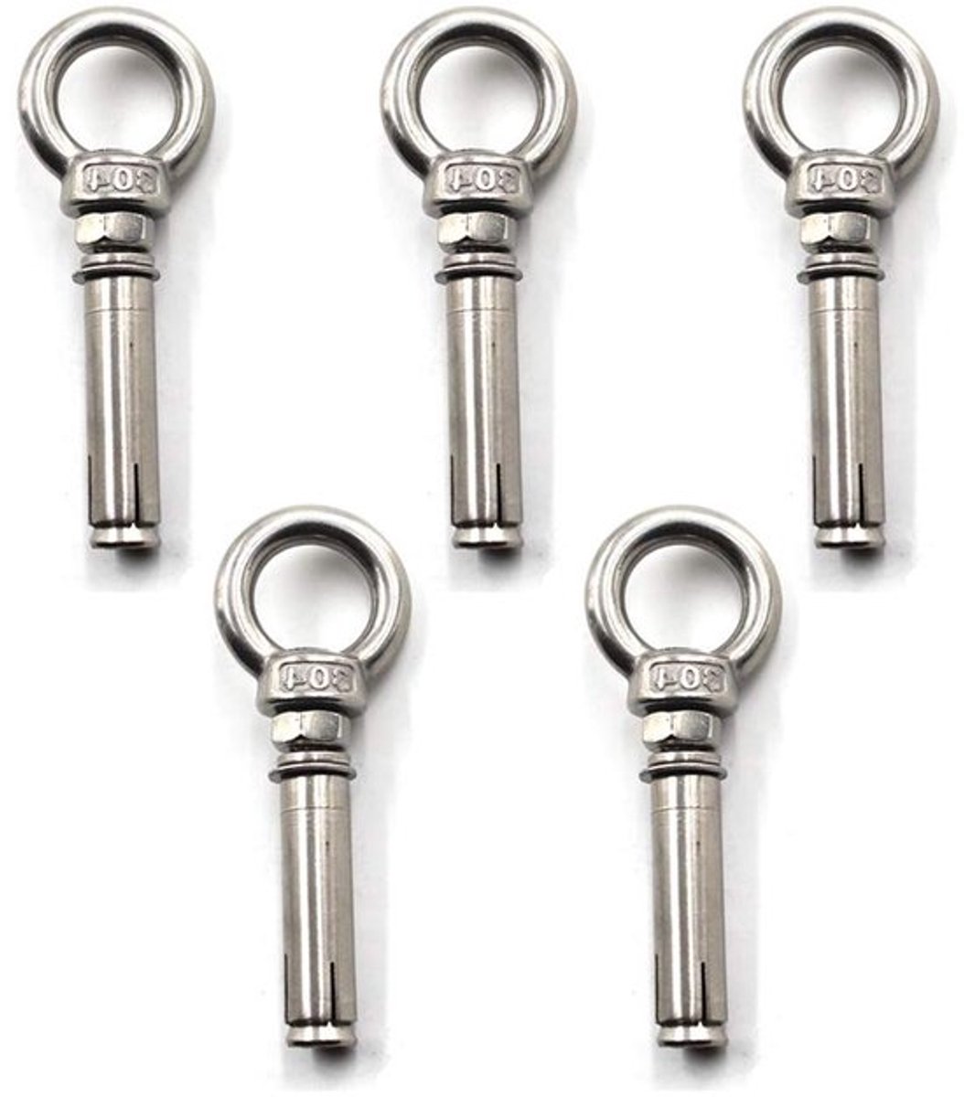 304 roestvrij staal ring, hefring en expansiehulsanker met oogbout, expansieschroef (5 stuks) 6×50 mm